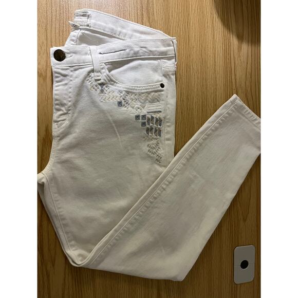 Current Elliott Womens Size 31 The Stiletto White With Embroidery Detail Jeans - Picture 14 of 16